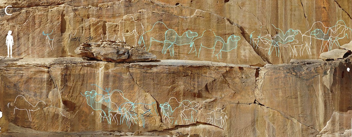 Artes rupestres de camelos de 12 mil anos sinalizam fontes de água no deserto