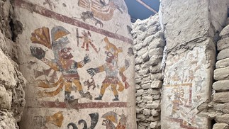 Pintura na sala do imaginário moche descoberta em 2024 — Foto: Lisa Trever/Paisajes Arqueológicos de Pañamarca