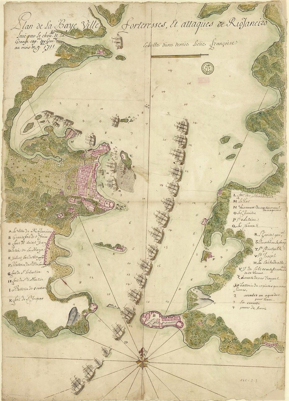 Esquadra de René Duguay-Trouin nos ataques ao Rio de Janeiro em 1711 — Foto: Domínio público/Wikimedia Commons