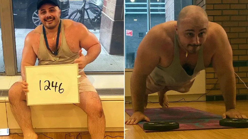 Alex Capogna quebrou o recorde anterior de 884 flexões, que já era seu — Foto: Guinness World Records