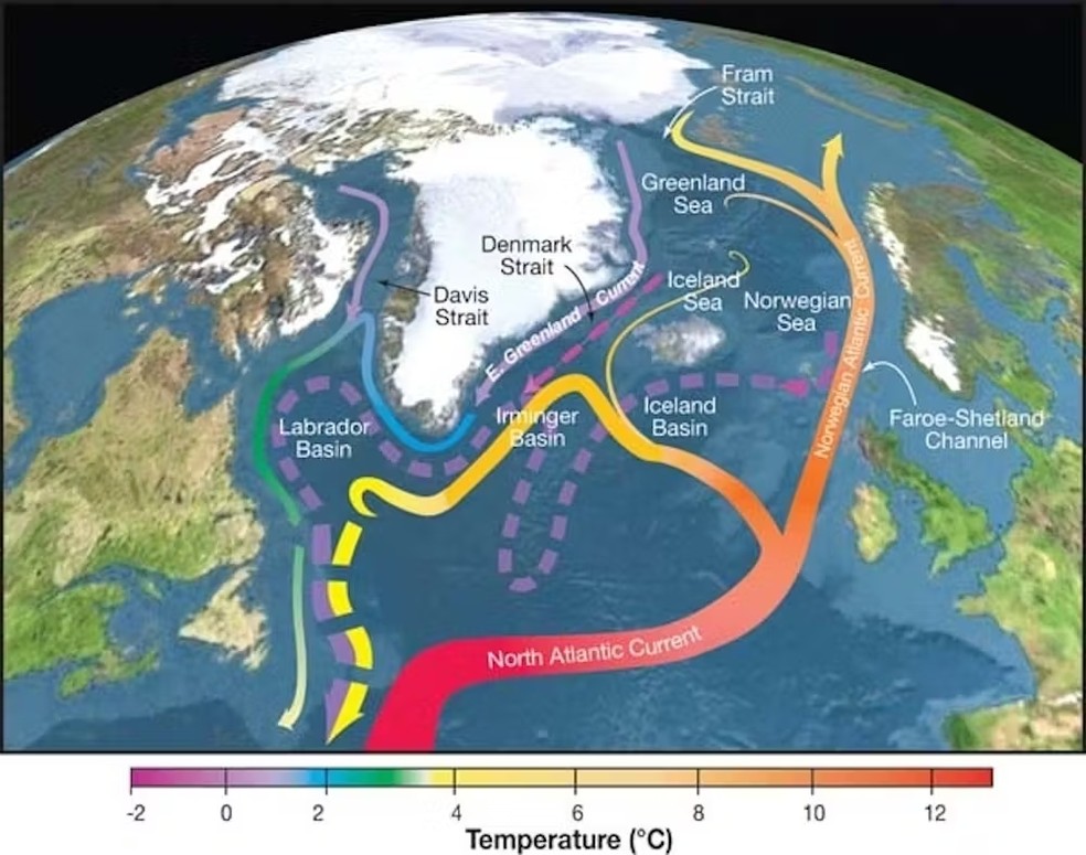 Diagrama do fluxo da Circulação Meridional do Atlântico — Foto: R. Curry, Woods Hole Oceanographic Institution/Science/USGCRP, CC BY