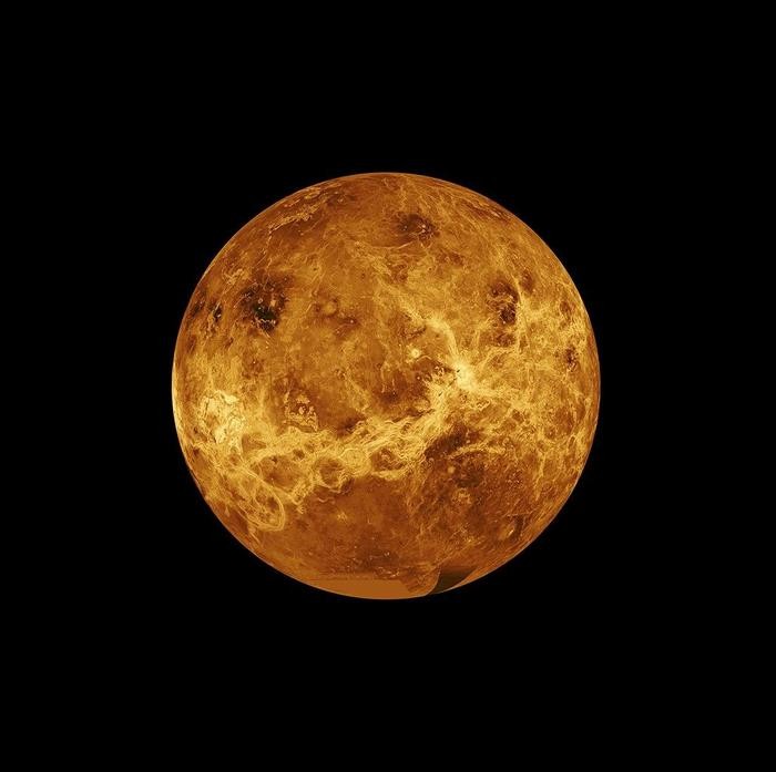 Ilustração de Vênus e uma lua hipotética sendo destruída ao redor do planeta