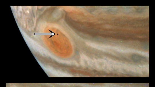 Fotos da NASA mostram lua de Júpiter passando pela Grande Mancha Vermelha