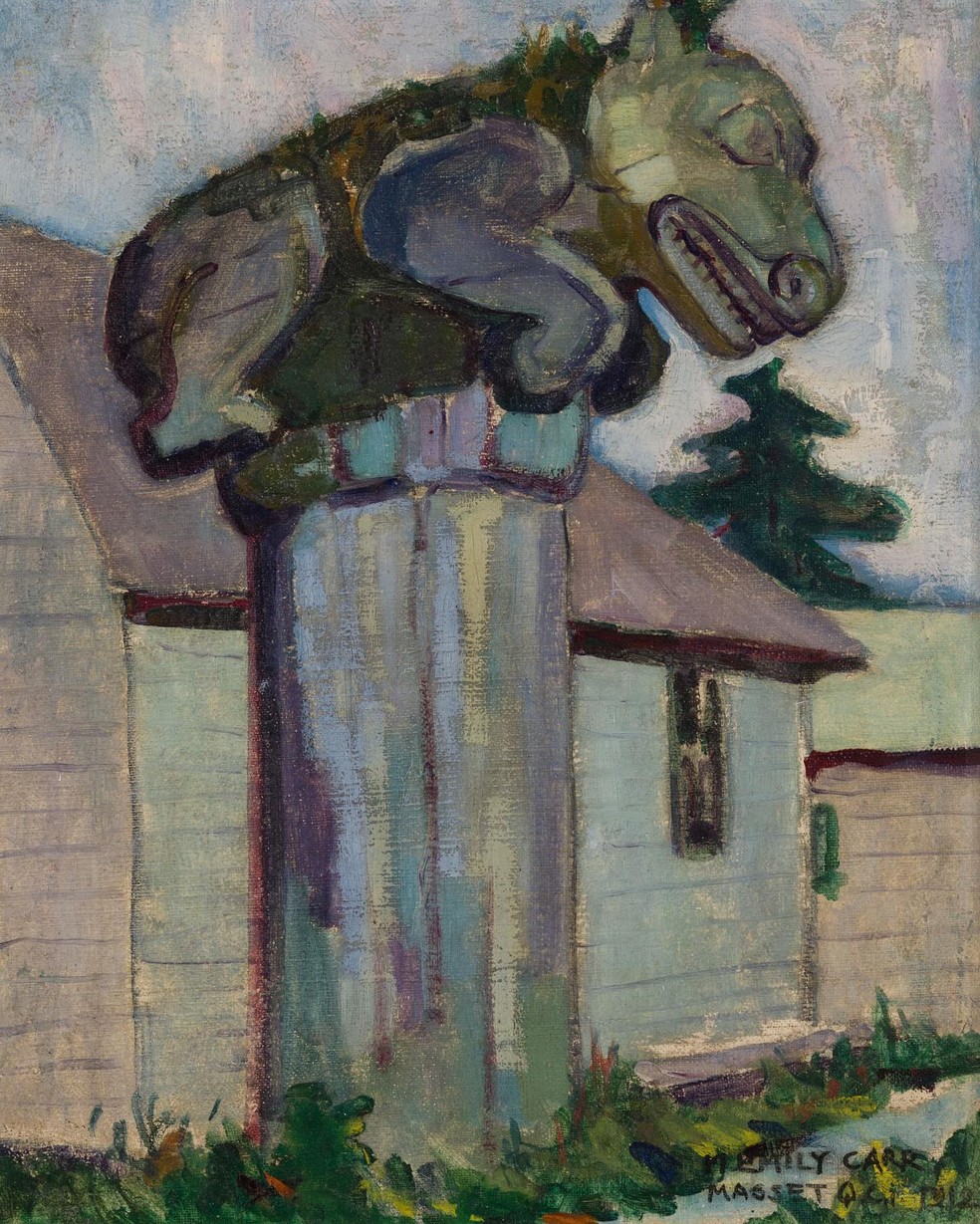 Obra que retrata urso pardo esculpido no topo de um totem de autoria de Emily Carr foi comprada por 50 dólares, mas seu valor é estimado em cerca de 150 mil — Foto: Reprodução/Facebook/Heffel Fine Art Auction House