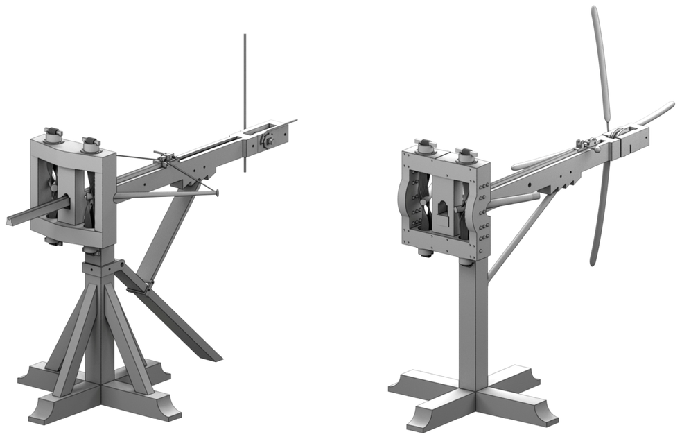 Representação de estilos de catapultas romanas reconstruídas virtualmente e em 3D — Foto: C. Formicola/Heritage