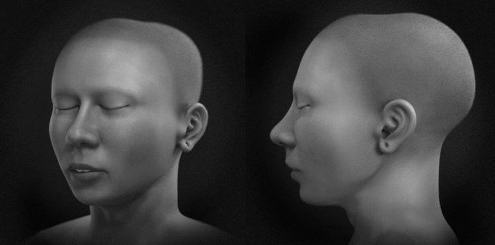 Versão mais objetiva, em preto e branco, da aproximação facial de Tutancâmon   — Foto: Moraes et.al 
