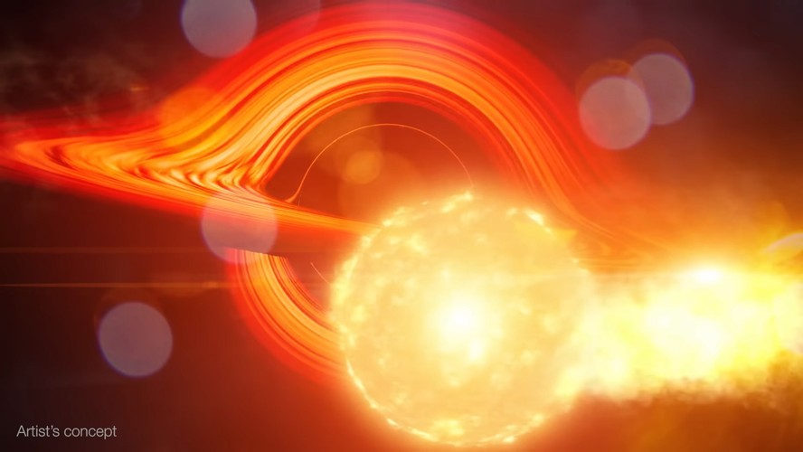 Simulação de estrela orbitando buraco negro