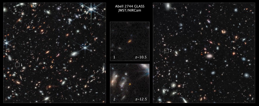 Duas das galáxias mais distantes vistas até o momento detectadas pelo Telescópio Espacial James Webb