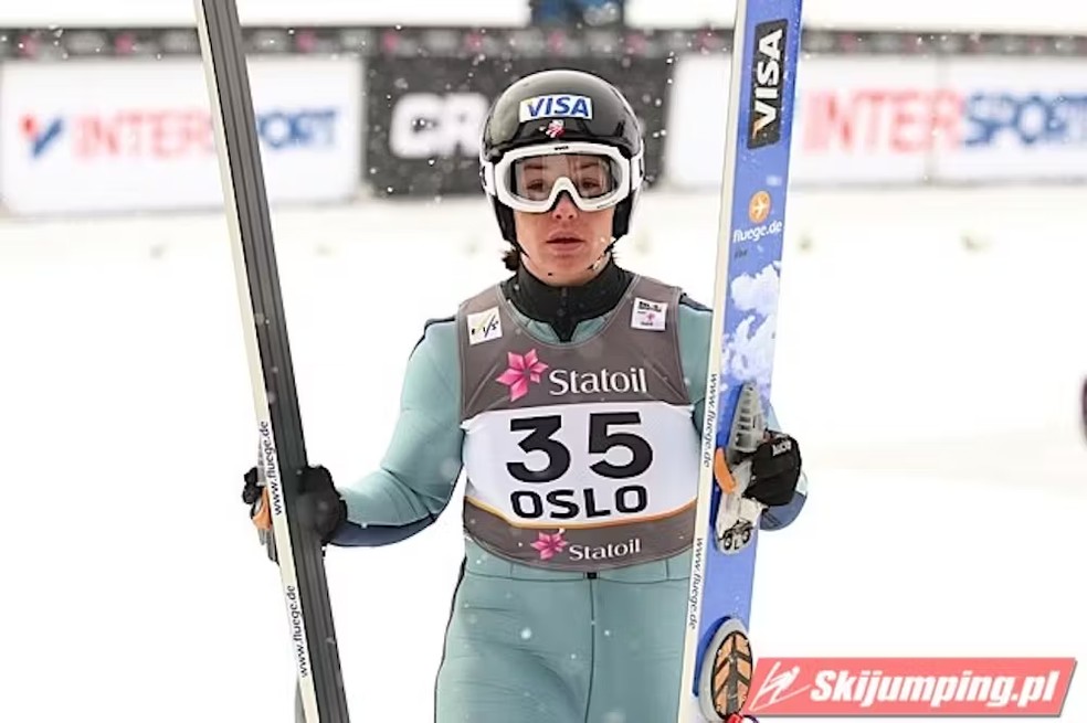 Lindsey Van durante a rodada de treinamento antes da competição individual feminina no Campeonato Mundial de Esqui Nórdico em Oslo — Foto: Tadeusz Mieczyński/Wikimedia Commons, CC BY-SA