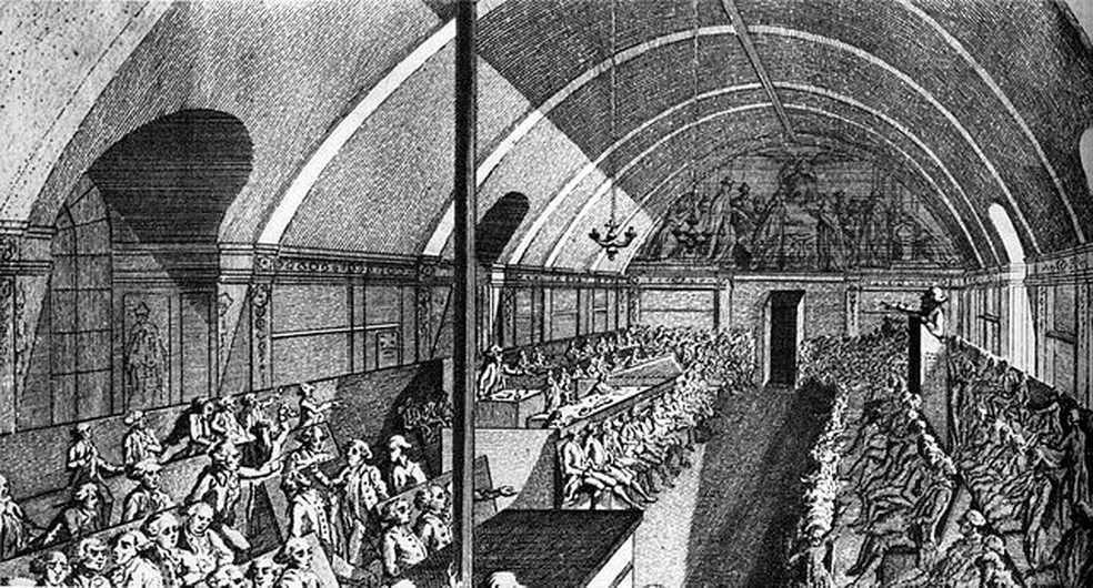 Uma sessão feita por jacobinos entre janeiro e fevereiro de 1791  — Foto: wikimedia commons