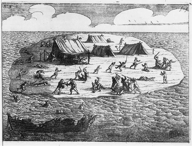 Ilustração de um navio antigo naufragando na costa da Austrália