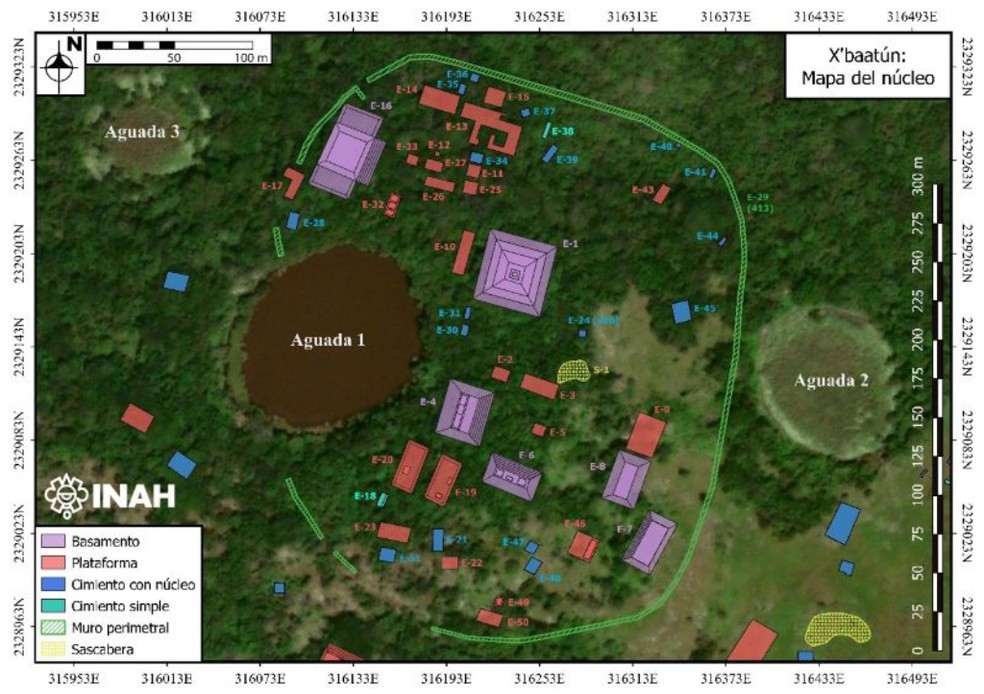 O projeto elaborou um mapa de toda a região do sítio do Parque Oxwatz, junto às estruturas antigas já documentadas e às recém-descobertas — Foto: Divulgação/Projeto X'baatun 2025
