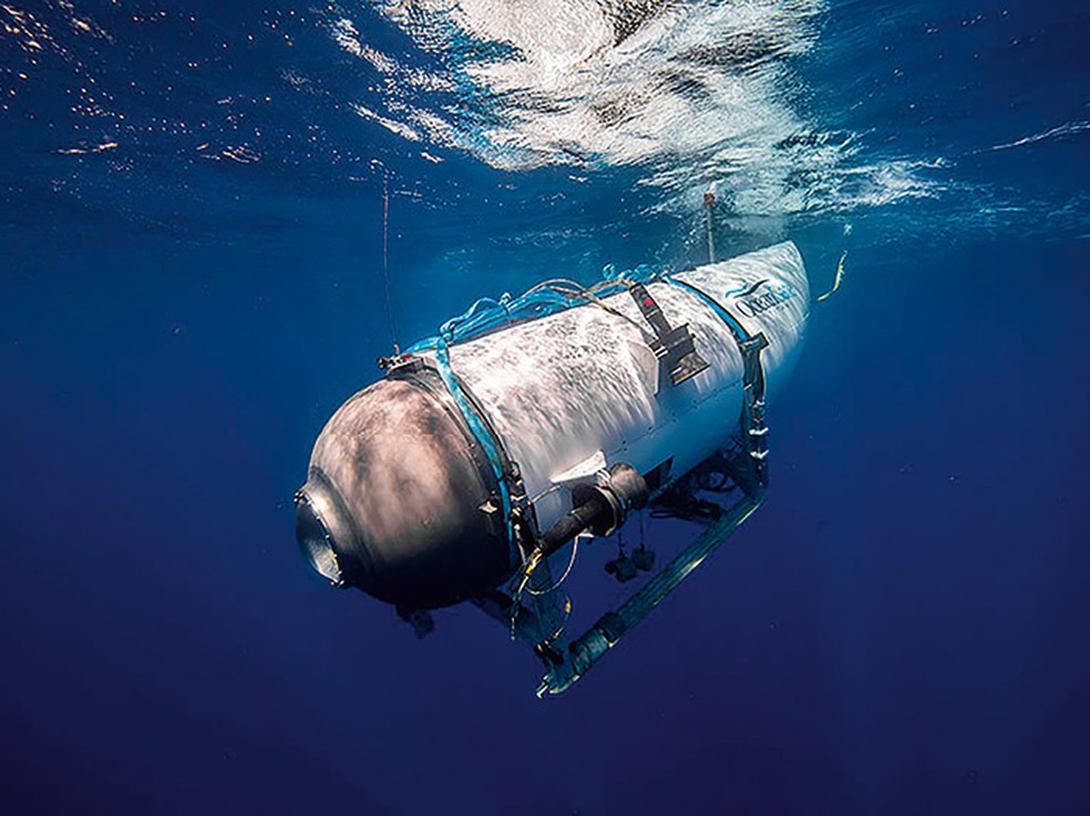 O submersível Titan desapareceu em junho, enquanto estava a caminho do naufrágio do Titanic, a quase 4 km de profundidade no Atlântico Norte. — Foto: Getty Images