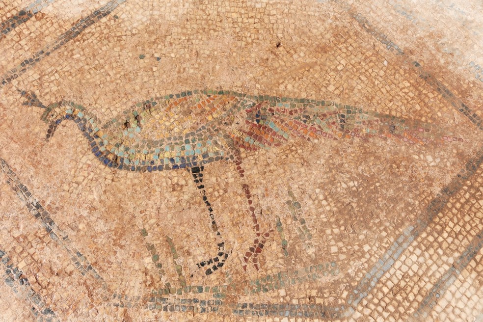 Pássaro que intercala o mosaico principal de Medusa  — Foto: Ayuntamiento de Mérida 