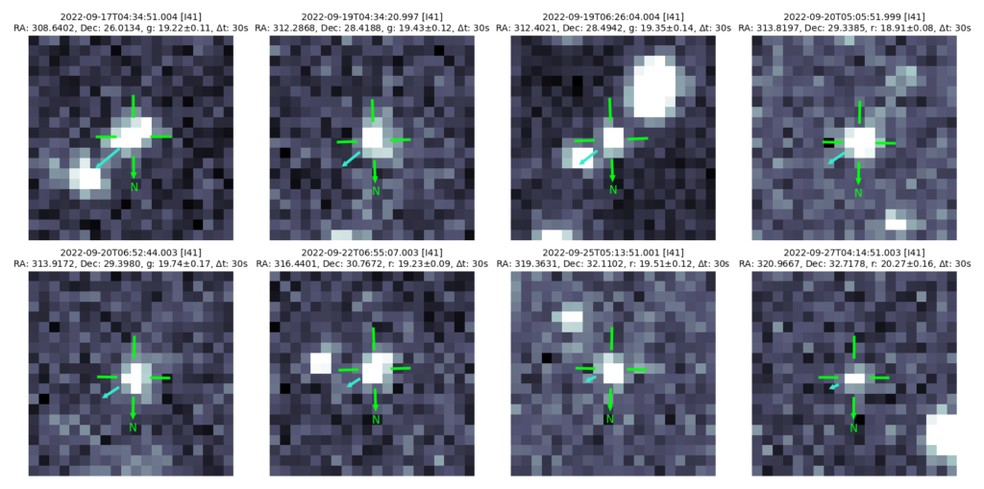 Observações adicionais de 2022 SF289 capturadas pelo Zwicky Transient Facility — Foto: Joachim Moeyens/Universidade de Washington/B612 Asteroid Institute