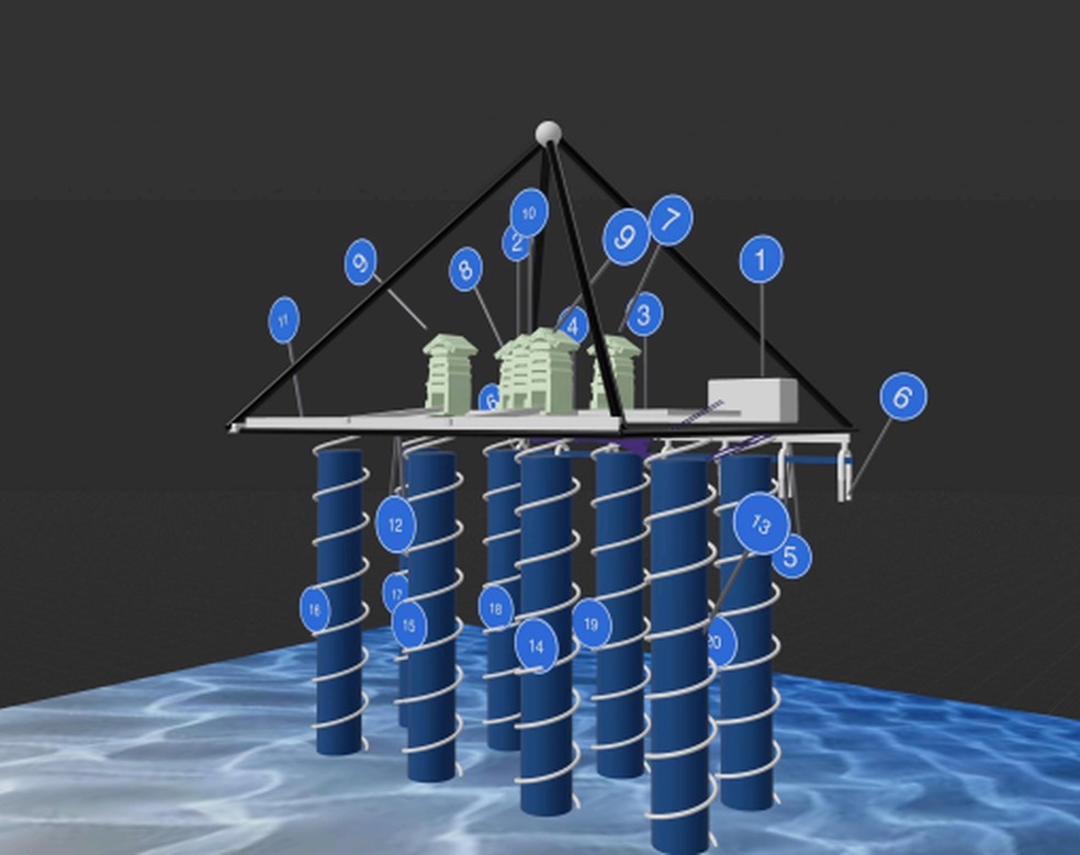 Representação gráfica de como seria a estrutura da pirâmide — Foto: Khafre Project