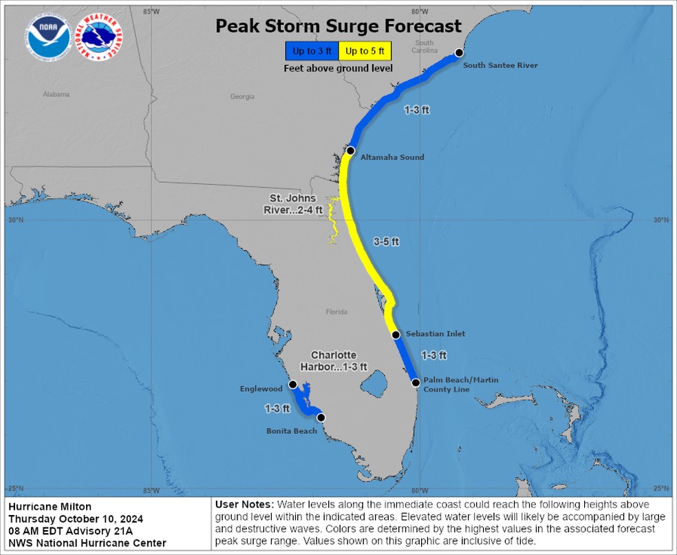 Qual será trajeto do furacão Milton após deixar Flórida? Este mapa mostra