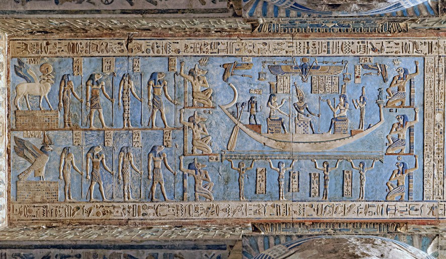 Um detalhe do teto astronômico do templo de Dendera, no Egito
