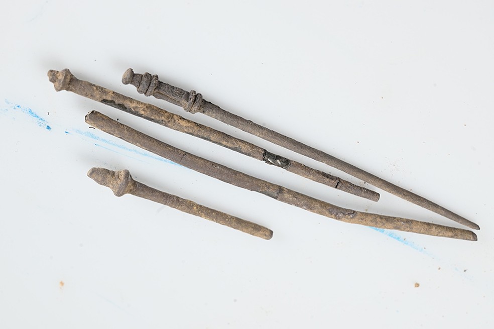 Alfinetes de metal estão entre os artefatos encontrados pelo homem em 2017 — Foto: Bartels, PI Hildesheim, ZKD/FK Forensics