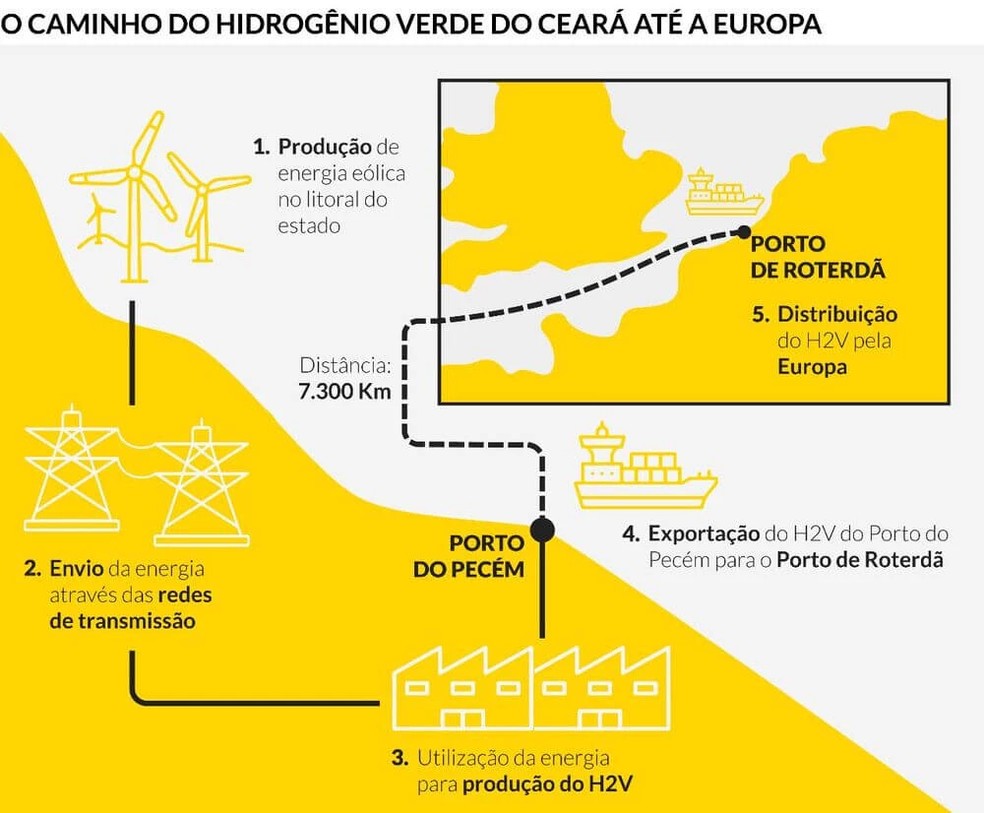 O caminho do hidrogênio verde do Ceará até a Europa  — Foto: Flávia P. Gurgel