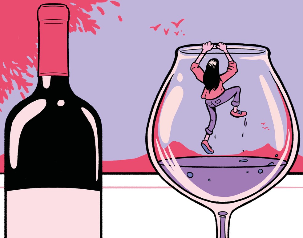 Movimento "sober curious", em que jovens evitam bebida de forma voluntária por um período, tem se tornado cada vez mais relevante — Foto: Ilustração: Fralvez/ Design: Flavia Hashimoto