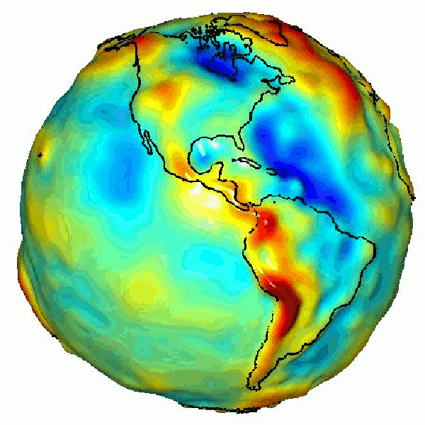 Um mapa de gravidade da Terra. — Foto: NASA/JPL/University of Texas Center for Space Research