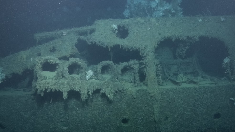 Os destroços da HMAS Canberra estão na imagem, que demostra a importancia histórica da região onde foi encontrada na Segunda Guerra Mundial — Foto: Ocean Exploration Trust
