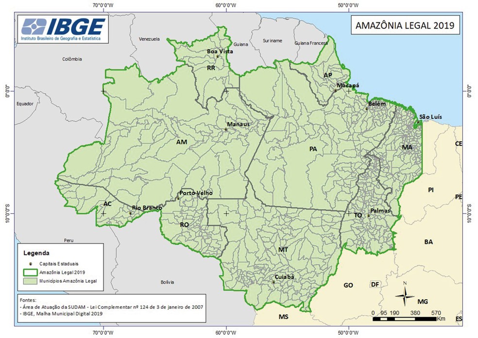Amazônia Legal registra média de 11 mil km² ao ano de área há mais de 3 décadas — Foto: IBGE