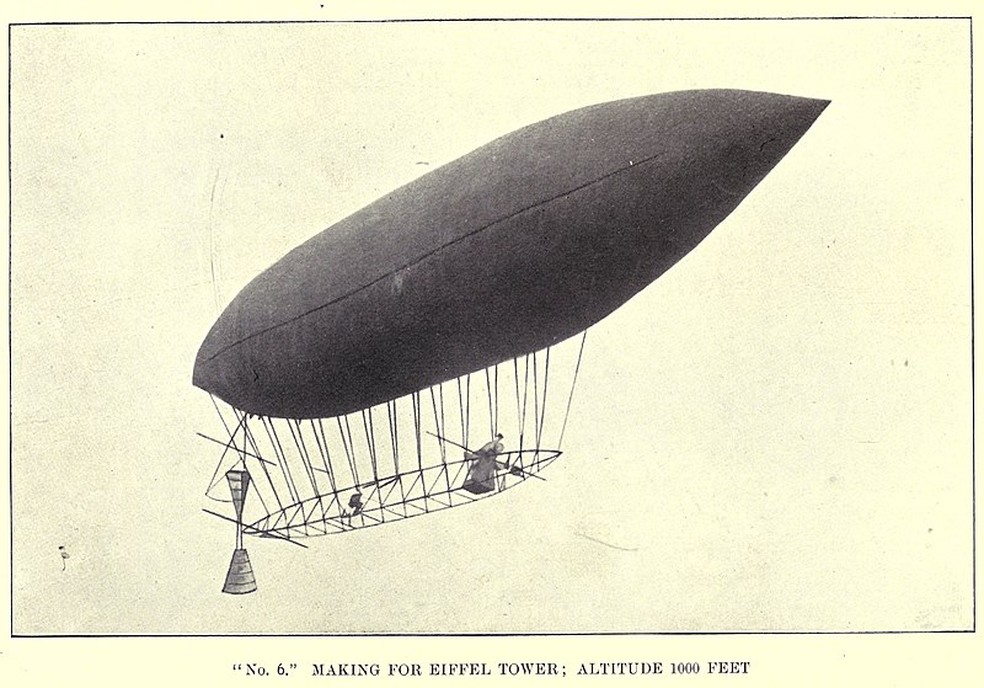 Fotografia tirada do balão nº6 de Dumont enquanto ele andava por Paris — Foto: Wikimedia Commons