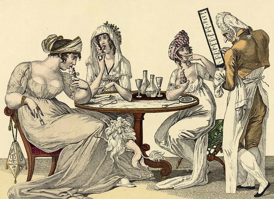 Nobres comendo sorvete em uma caricatura francesa, (1801)