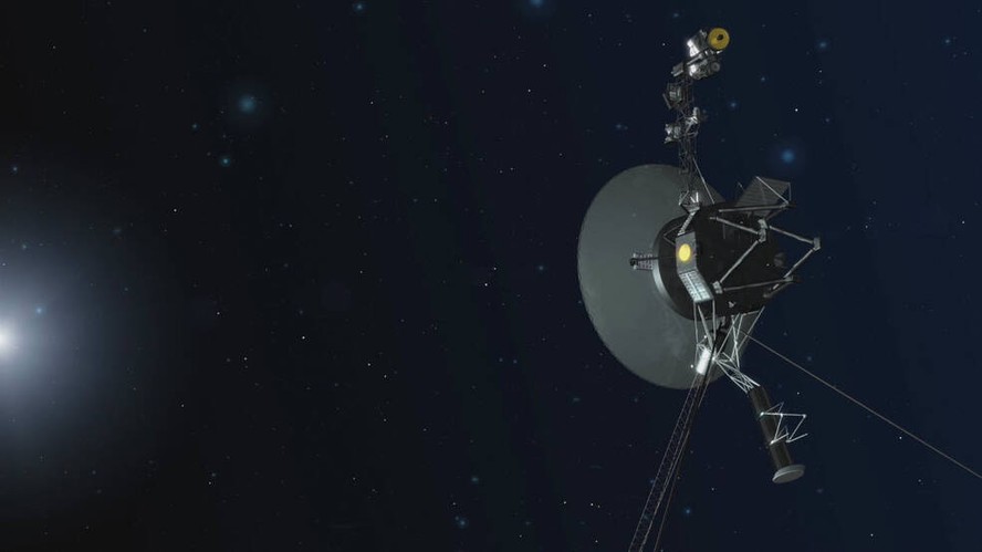 Conceito artístico mostrando a espaçonave Voyager, da NASA, em um cenário de estrelas