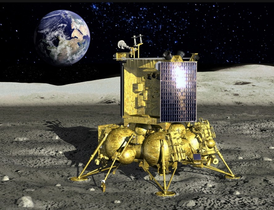 Ilustração do módulo lunar Luna-25 na Lua