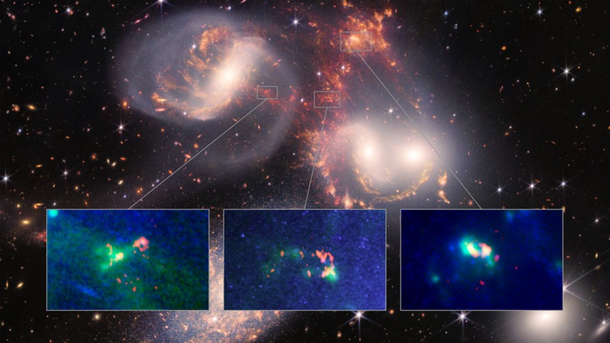 Astrônomos descobriram uma usina de reciclagem de gás hidrogênio molecular quente e frio no Quinteto de Stephan