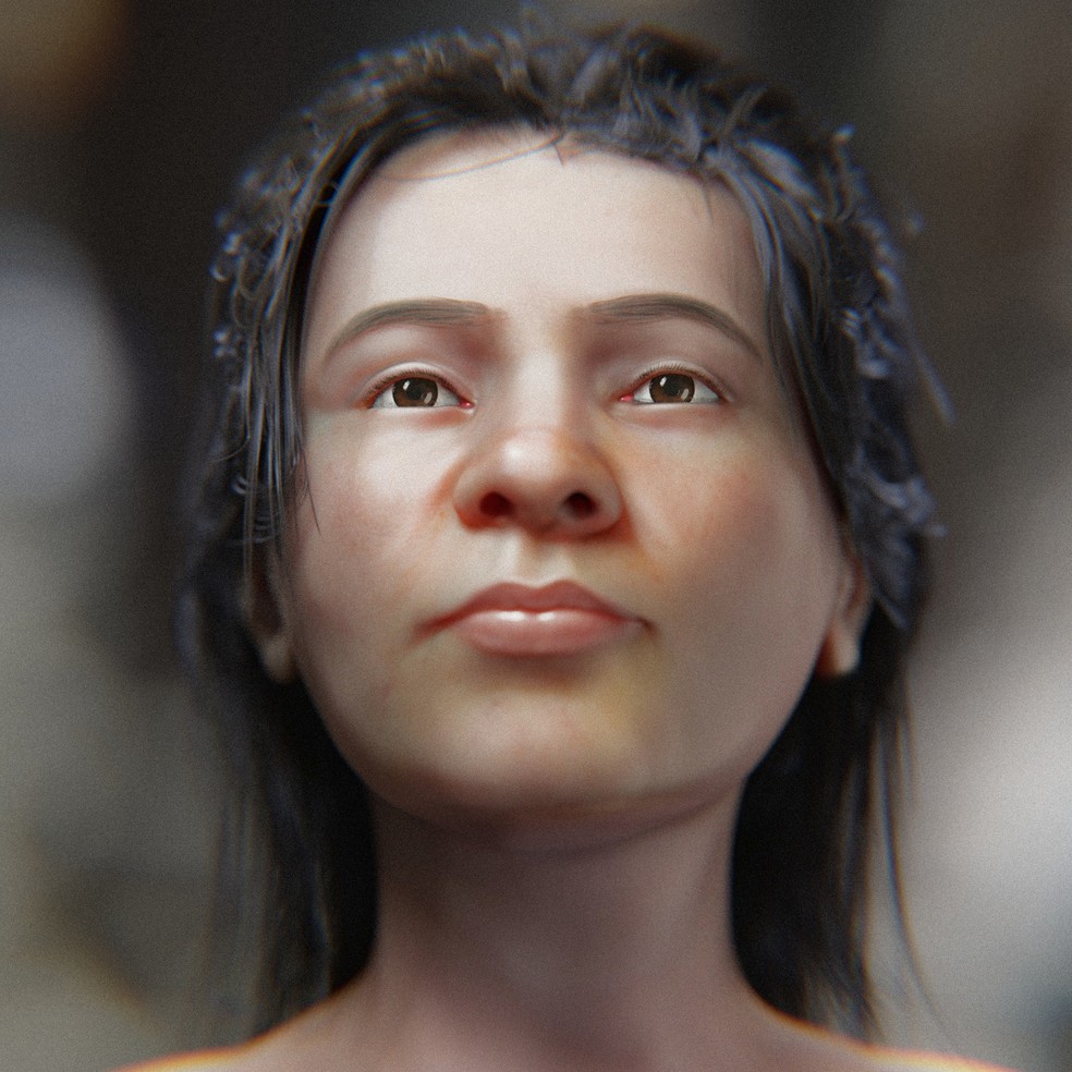 Aproximação facial de mulher da Idade do Bronze  — Foto: Cicero Moraes 