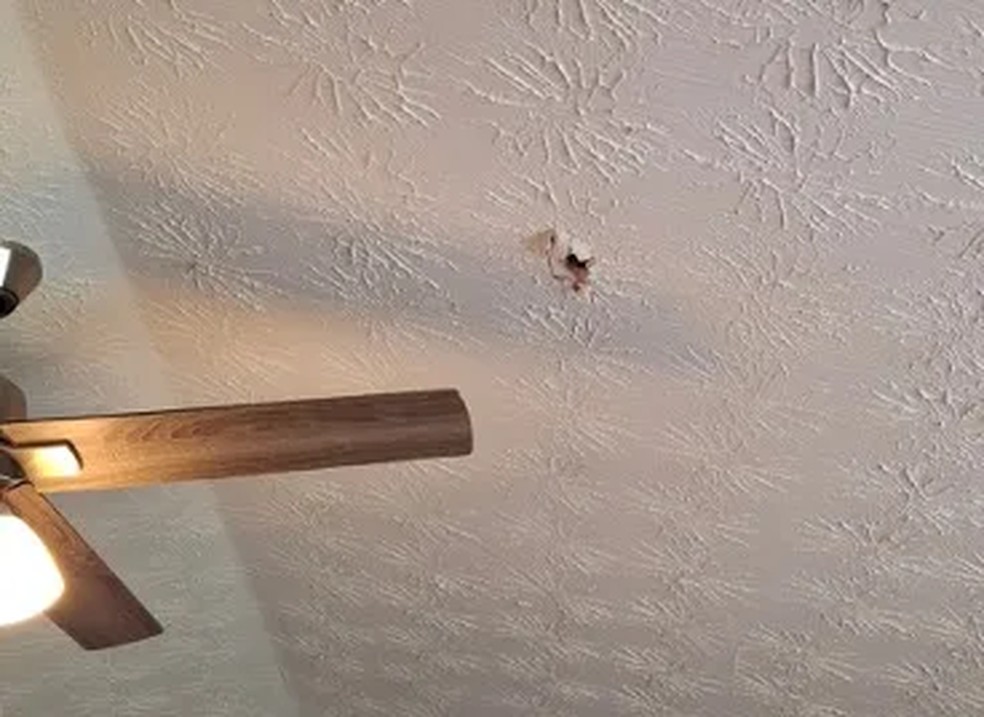 O meteorito foi capaz de atravessar o telhado da casa e chegar na sala de estar, causando um buraco — Foto: Universidade da Geórgia