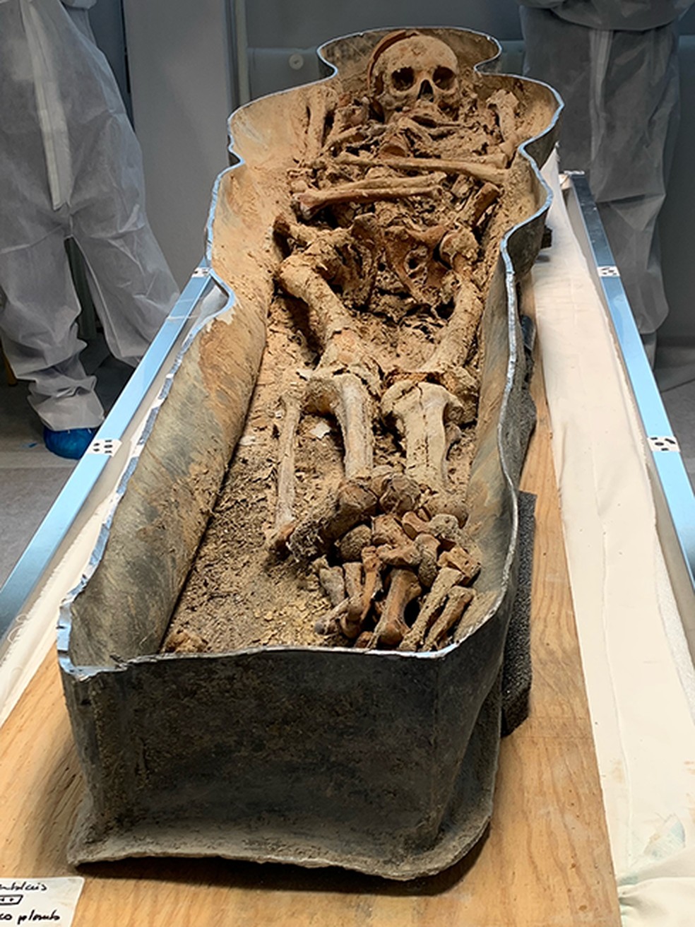 Restos mortais encontrados em sarcófago sob a catedral de Notre-Dame — Foto: Universidade de Toulouse III - Paul Sabatier