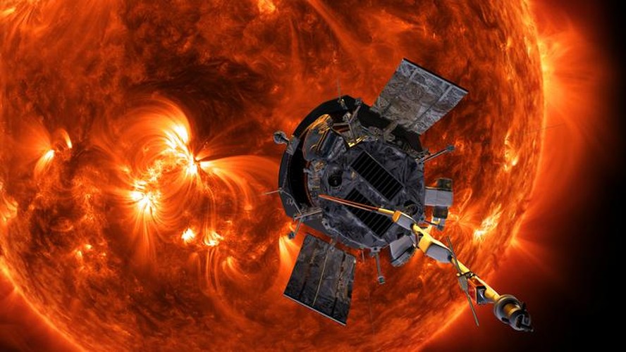 Concepção artística da sonda Parker Solar Probe, da Nasa, se aproximando do Sol