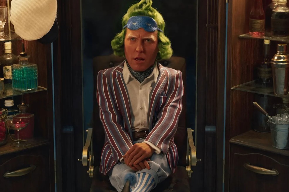 O ator Hugh Grant como Oompa-Loompa no filme Wonka (2023) — Foto: Warner Bros. Pictures / divulgação