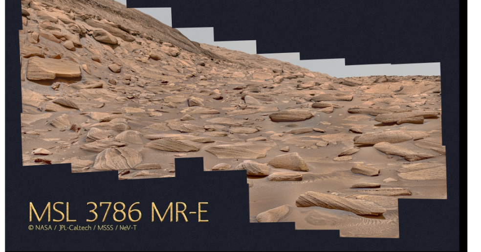 Rochas na Cratera Gale, em Marte — Foto: NASA/JPL-Caltech/MSSS/NeV-T; renderização por Neville Thompson com Gigapan
