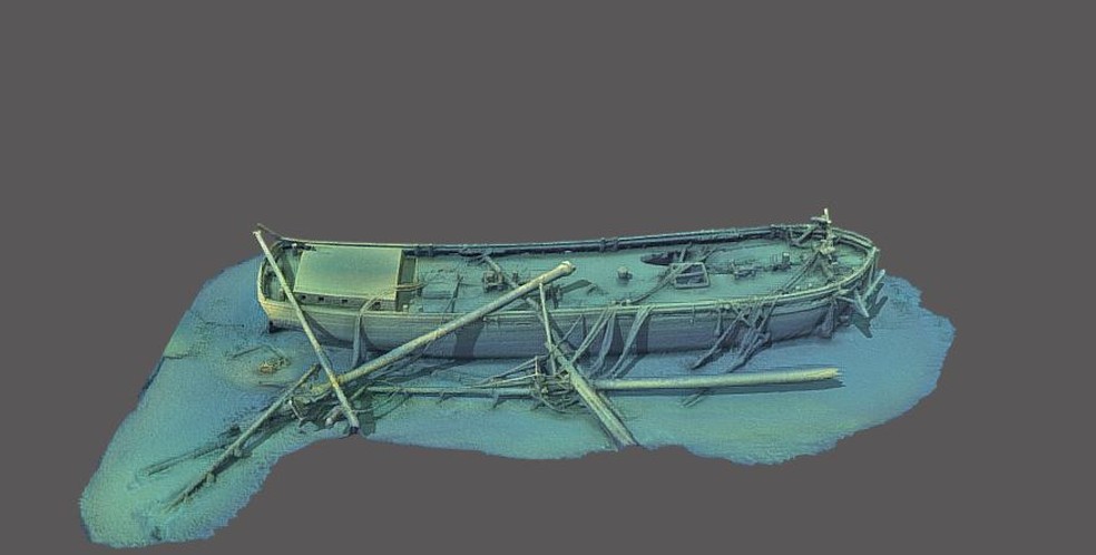 Modelo 3D do barco Trinidad, naufragado no Lago Michigan, nos EUA — Foto: Reprodução/sketchfab.com