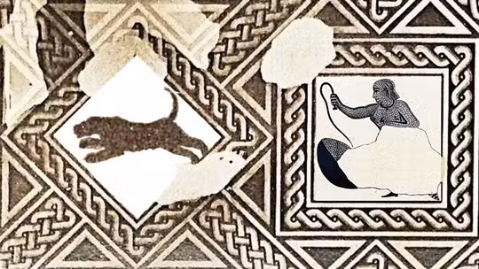 Mosaico romano é representação rara de mulher lutando contra leopardo Mosaico romano é representação rara de mulher lutando contra leopardo