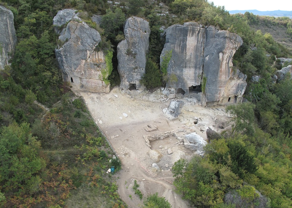 Vista aérea da vila medieval de Las Gobas, na Espanha — Foto: GPAC (Grupo de Investigação em Patrimônio Construído) da Universidade do País Basco