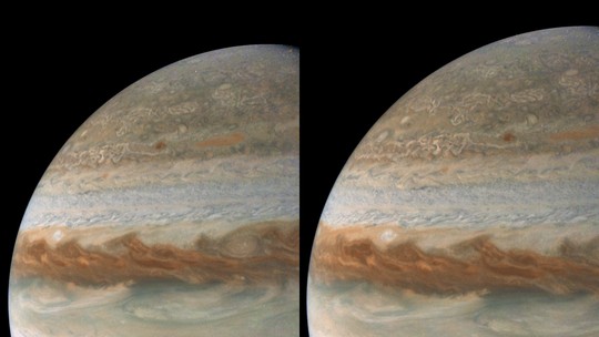 Imagens da NASA mostram lua de Júpiter passando pela Grande Mancha Vermelha