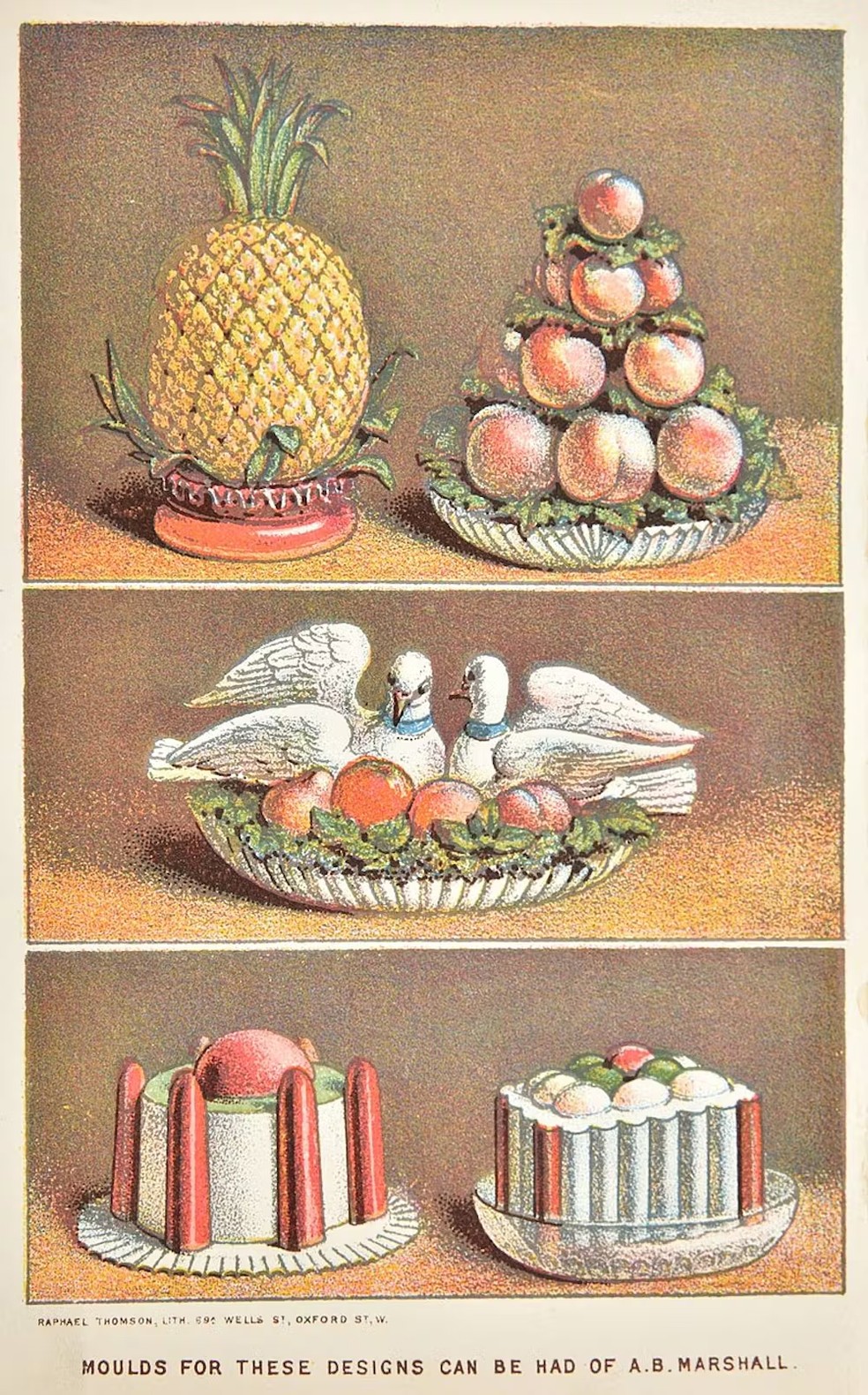 Alguns dos diferentes designs de sorvete feitos por Agnes B. Marshall — Foto: Dominic Winter Auctioneers