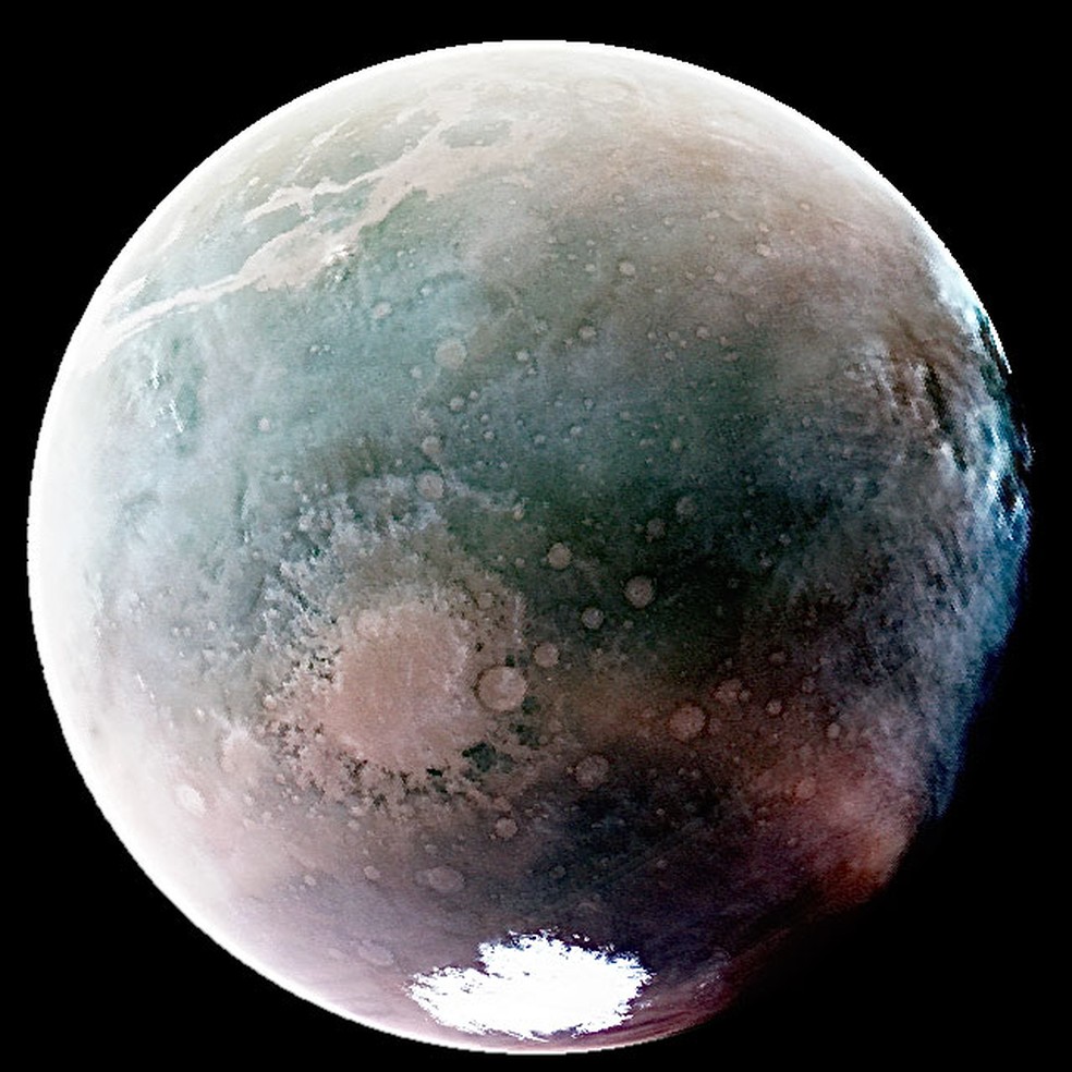 Marte em julho de 2022 durante a temporada de verão do hemisfério sul, que ocorre quando o planeta passa perto do Sol — Foto:  NASA/LASP/CU Boulder