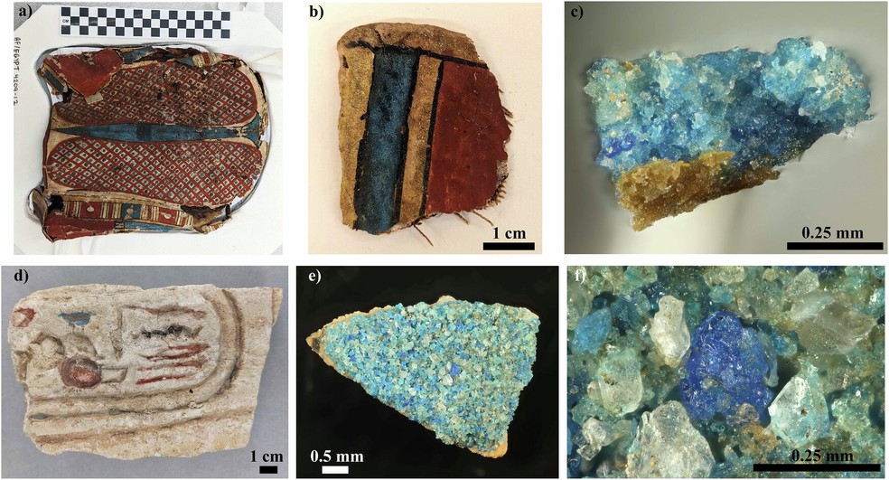 Artefatos egípcios contendo pigmento azul egípcio — Foto: John S. McCloy et al.