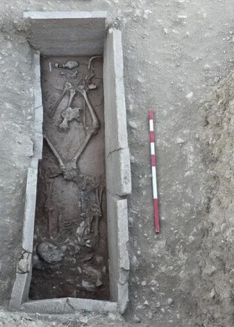 Vista completa do esqueleto humano encontrado — Foto: Ministry of Culture and Tourism of the Republic of Turkey