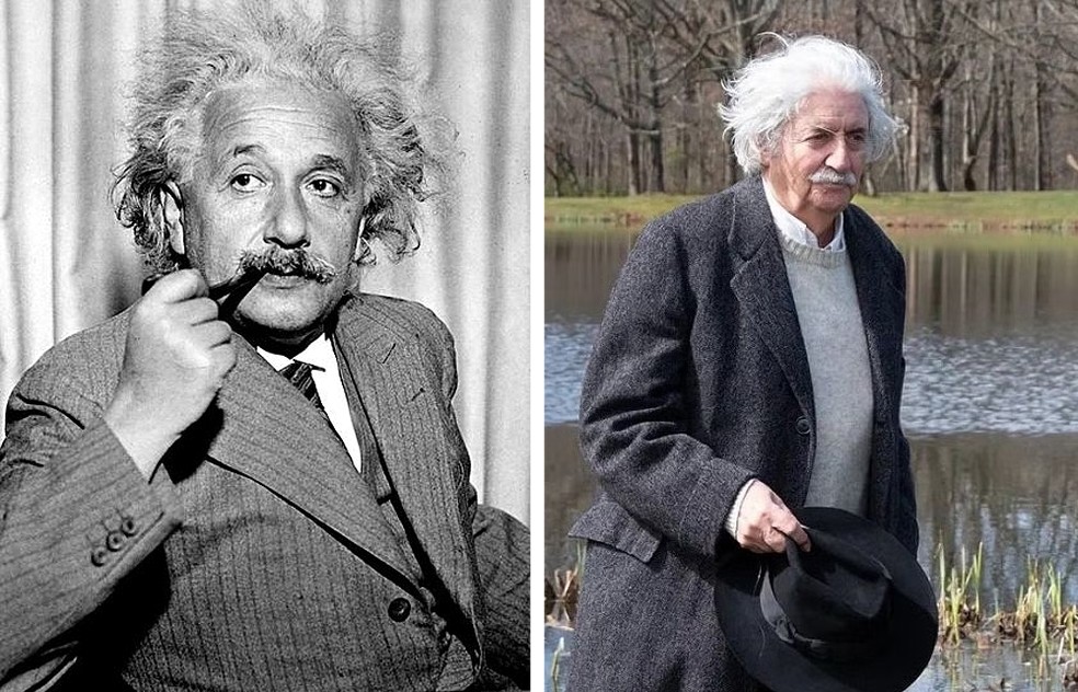 Albert Einstein e o ator Tom Conti no filme Oppenheimer (2023) — Foto: domínio público; divulgação