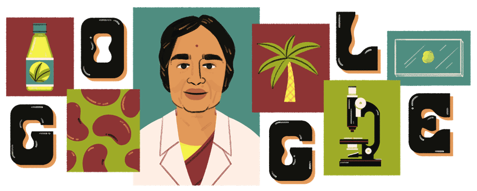Em 18 de junho de 2023, Kamala Sohonie foi homenageada pelo Doodle, do Google — Foto: Reprodução/Google