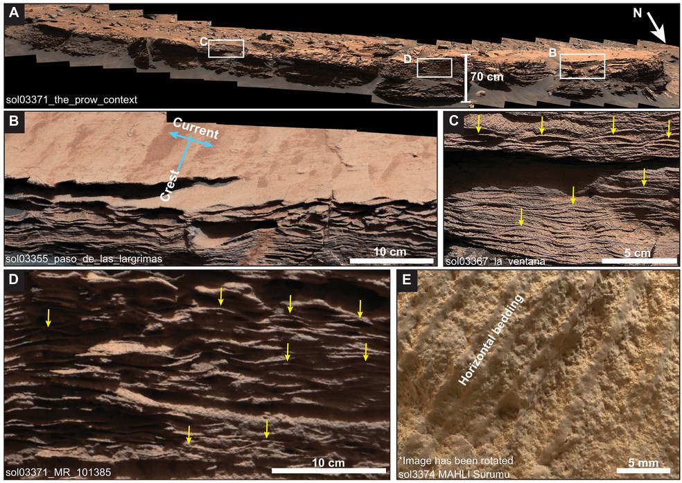 Marcas têm cerca de 6 milímetros de altura, e sugerem a presença de um lago com até 2 metros de profundidade — Foto: Mondro et.al/Science Advances